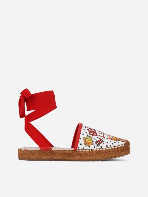 Printed canvas espadrilles with ribbon detail
