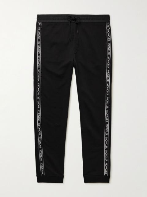 Moncler Slim-Fit Tapered Logo-Appliquéd Cotton-Jersey Sweatpants Black