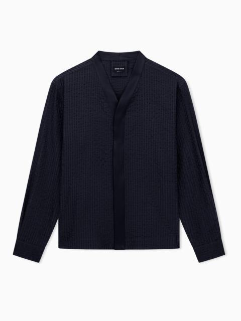GIORGIO ARMANI COTTON AND SILK BLEND SEERSUCKER OVERSIZED SHIRT