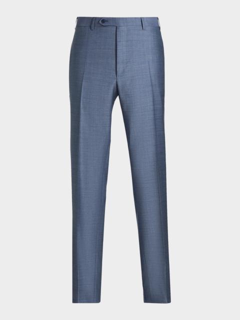 Canali Men's Wool Denim-Effect Flat Front Trousers