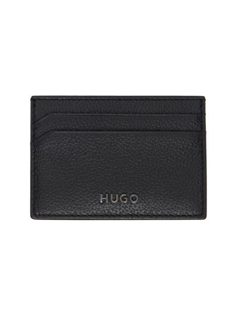 HUGO Black Logo Detail Graiend-Leather Card Holder