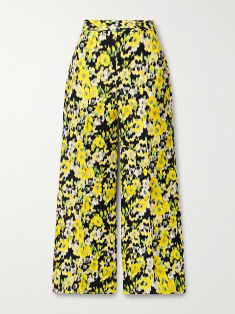 ADAM LIPPES Cropped Floral-print Wool And Silk-blend Straight-leg Pants