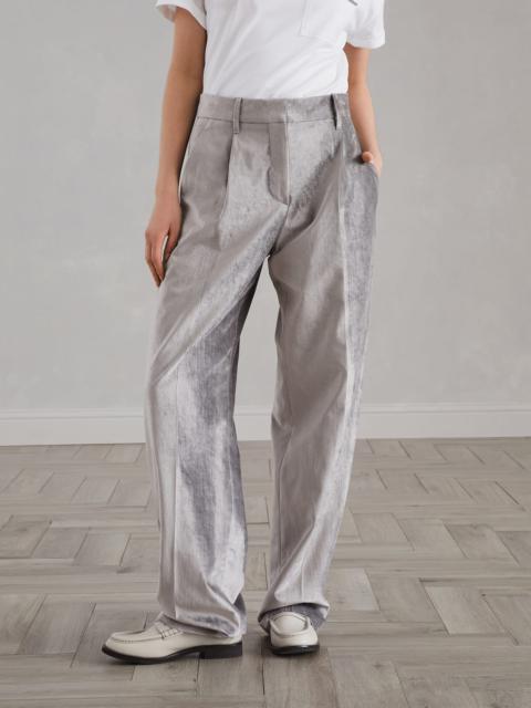 Brunello Cucinelli Cotton and viscose sleek velvet loose straight trousers with monili