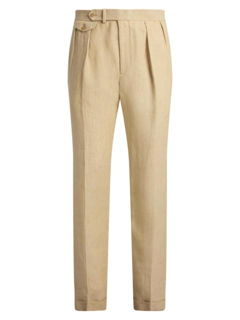Ralph Lauren Men's Pleated Linen Straight-Leg Trousers - Sand