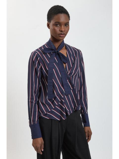 KAREN MILLEN Stripe Viscose Linen Wrap Shirt