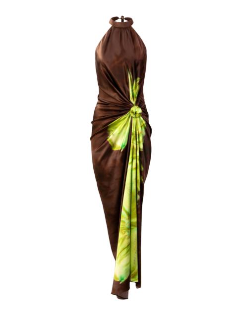 Tizziana Gathered Silk Satin Maxi Dress multi