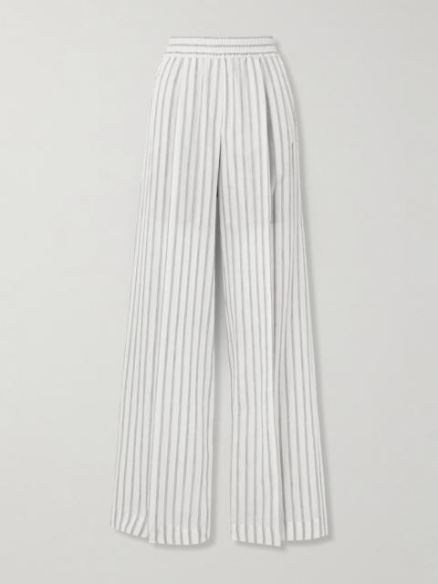 Brunello Cucinelli Pleated striped cotton and silk-blend wide-leg pants Light gray