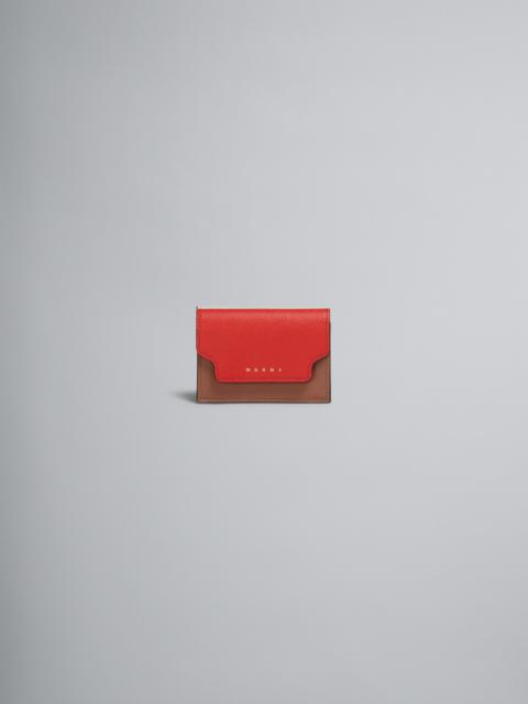 Marni BROWN RED AND WHITE SAFFIANO LEATHER TRI-FOLD WALLET