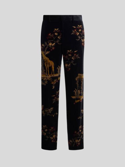 Etro STRAIGHT-LEG COTTON VELVET TROUSERS WITH PLACED FLOWER AND ANIMAL PRINT