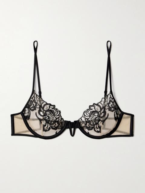 KIKI DE MONTPARNASSE Cezanne Silk-satin Trimmed Embroidered Tulle Underwired Soft-cup Bra