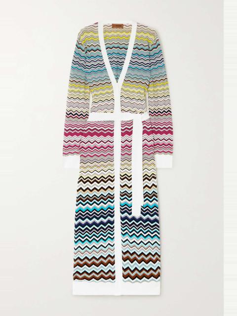 Belted striped cotton-blend cardigan