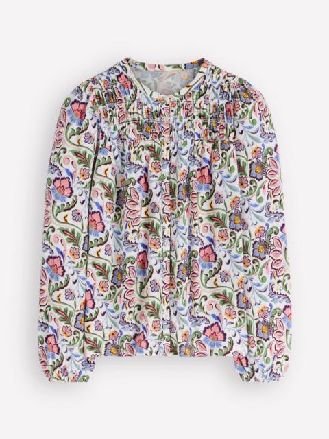 BODEN Mya Smocked Jersey Shirt-Multi, Flourishing Meadow