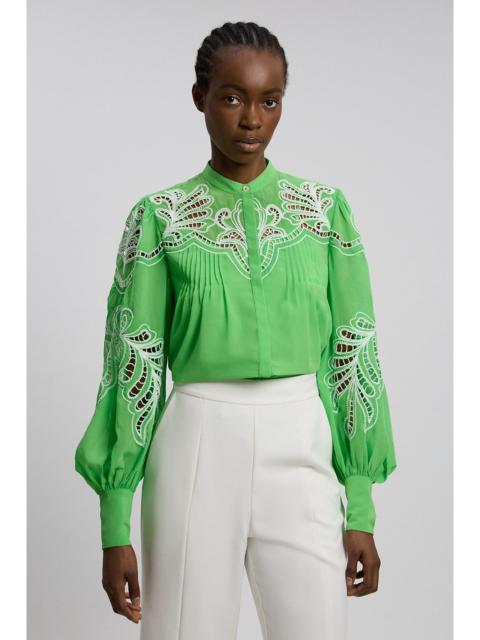 KAREN MILLEN Cutwork Beaded Embroidered Woven Blouse