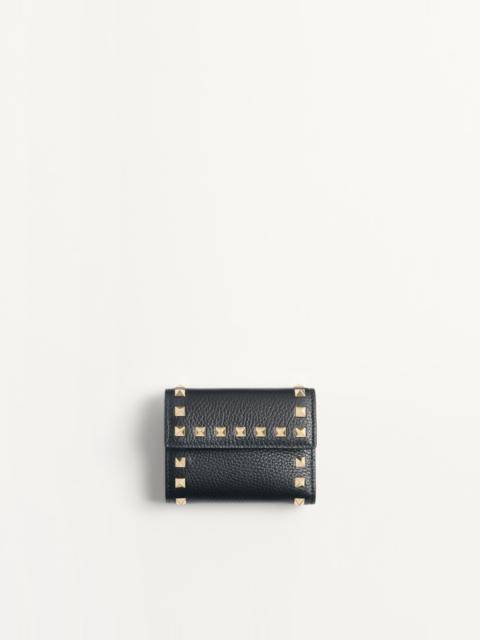 Valentino ROCKSTUD TRIFOLD WALLET IN GRAINY CALFSKIN