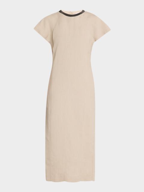 Brunello Cucinelli Monili Collar Linen Midi Dress