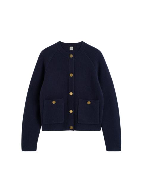 Hammered-Button Cashmere-Wool Cardigan navy