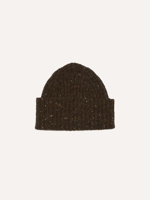 Drake's Brown Donegal Ribbed Merino Knit Cap