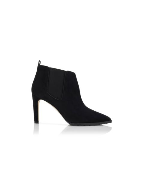 Manolo Blahnik Black Kid Suede Heeled Chelsea Boots
