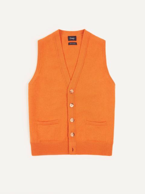 Drake's Orange Lambswool Sleeveless Cardigan