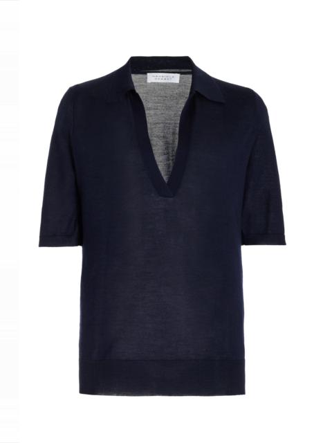 GABRIELA HEARST Frank Knit Polo in Dark Navy Silk Cashmere