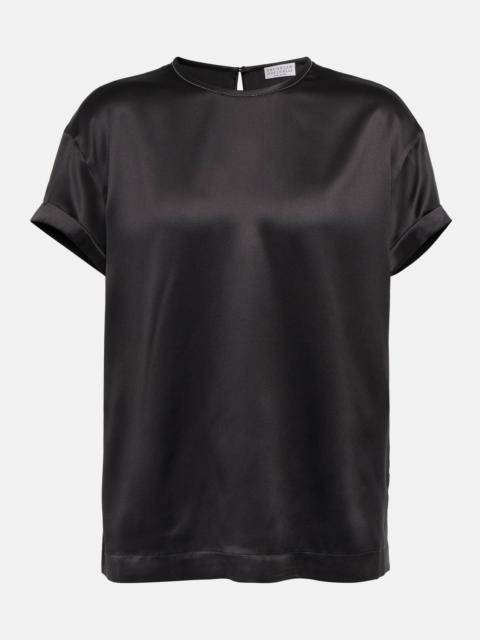 Embellished silk-blend satin T-shirt