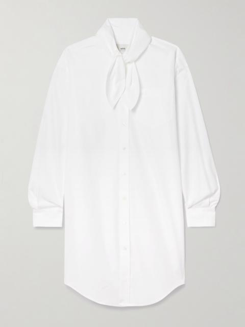 AMI Paris Tie-detailed Cotton-poplin Mini Shirt Dress