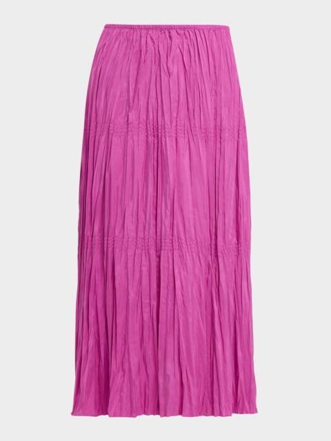 EILEEN FISHER Smocked Crinkled Silk Midi Skirt