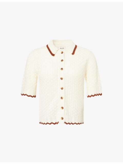 ME+EM Open-Knit Contrast-Trim Cotton Cardigan