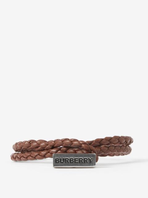 Burberry Logo Engraved Braided Leather Bracelet