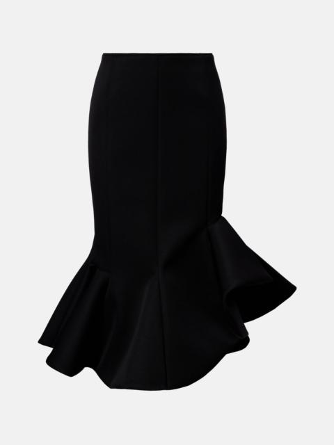 MUGLER Asymmetric ruffled wool-blend midi skirt