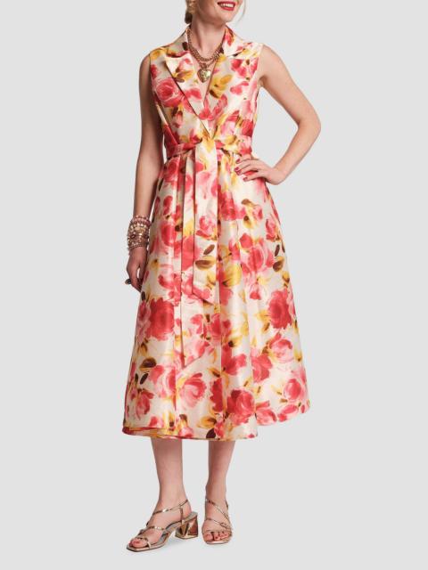 FRANCES VALENTINE Women's Lucia Floral Tie-Waist Midi-Dress - Oyster Pink Multi