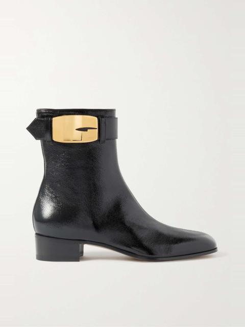 GUCCI Carol buckled textured patent-leather ankle boots