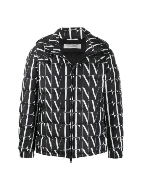 VLTN print hooded down jacket