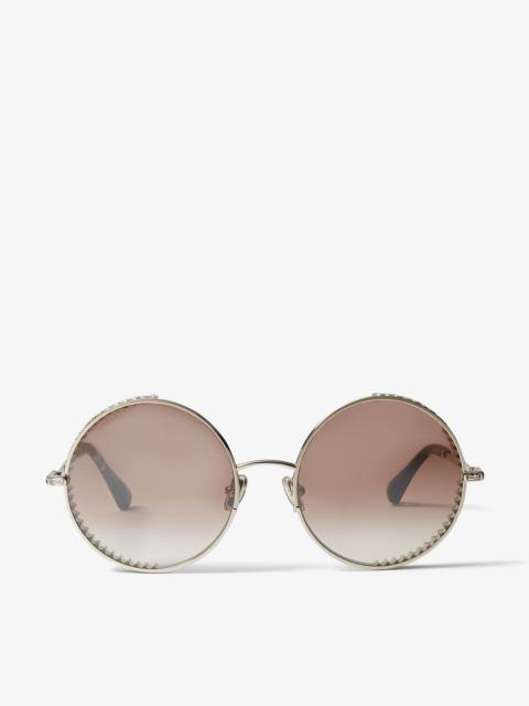 JIMMY CHOO Goldy
Light Gold Round-Frame Sunglasses with Swarovski Crystal Embellishment