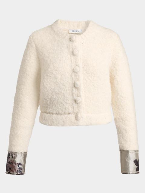 Erdem Metallic Floral Jacquard & Alpaca Boucle Crop Cardigan