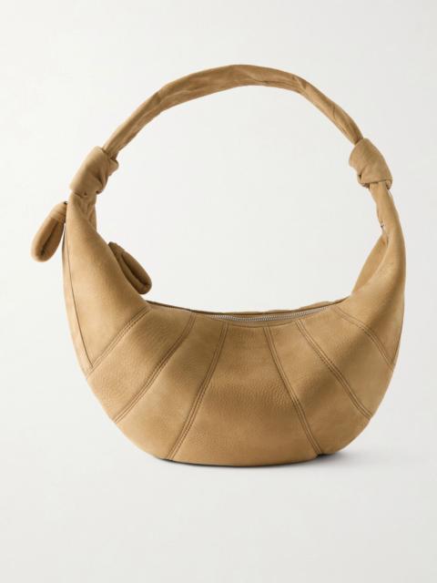 Lemaire Fortune Croissant paneled nubuck shoulder bag Taupe