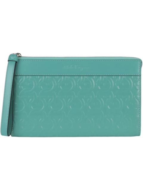 FERRAGAMO Ferragamo Gancini Embossed Leather Clutch Turquoise