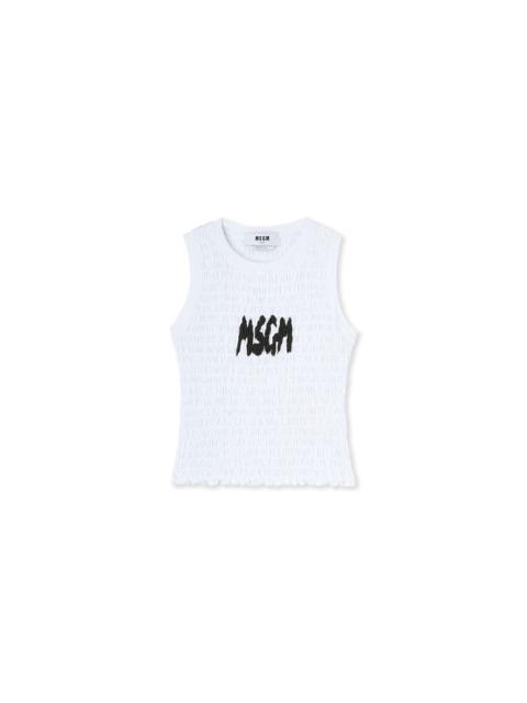 Jersey sleeveless top with embossed new brushstroke logo