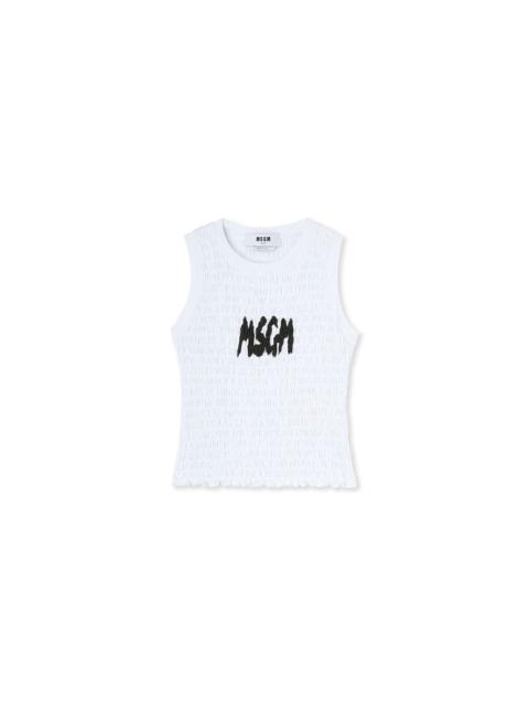 MSGM Jersey sleeveless top with embossed new brushstroke logo