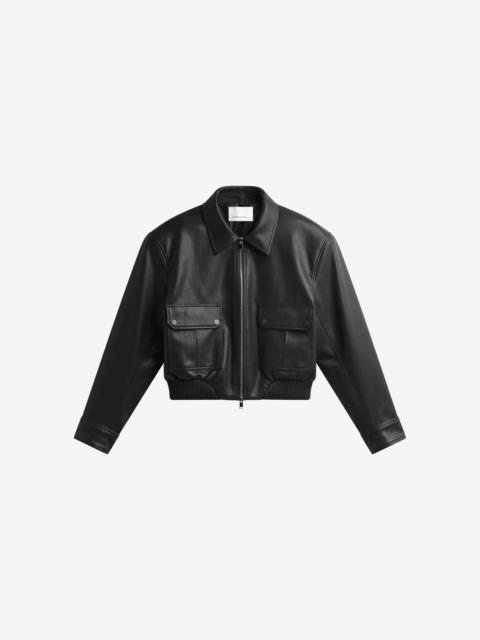 The Frankie Shop Denain Faux Leather Cropped Bomber Jacket - Black