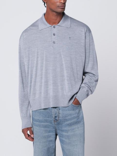 AMI Paris Grey wool and silk polo Ami De Coeur