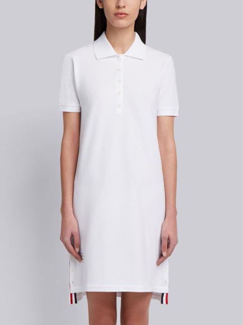 White Classic Cotton Pique Center Back Stripe A-line Short Sleeve Polo Shirtdress