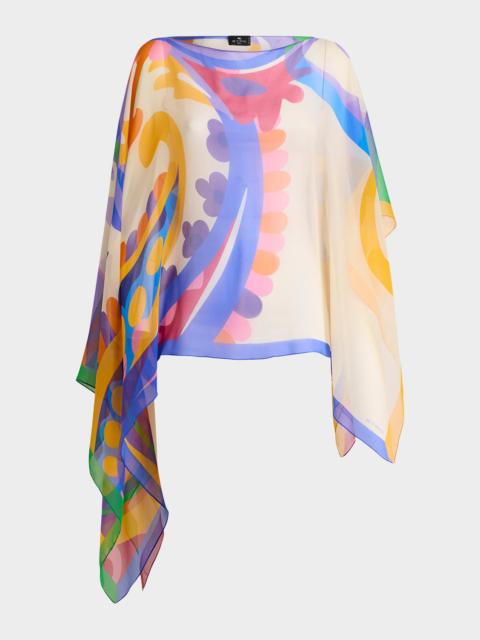 Etro Asymmetric Printed Silk Poncho