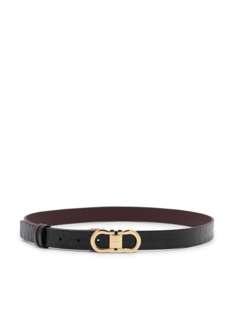 FERRAGAMO black and dark barolo leather reversible gancini belt