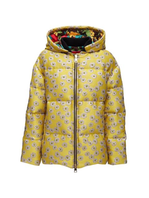 Precious floral-embroidery hooded puffer jacket