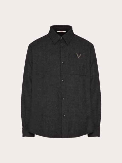 WOOL TWEED OVERSHIRT WITH METALLIC V DETAIL