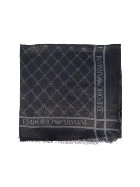 logo-jacquard frayed scarf