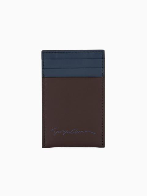 GIORGIO ARMANI Two-tone leather credit card holder with money clip