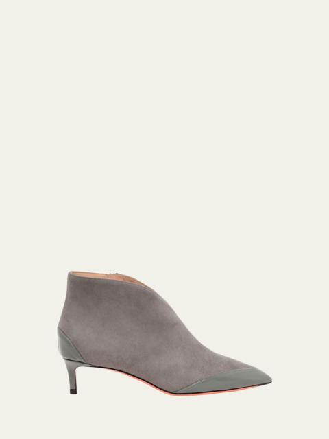 Santoni Patent and Suede Kitten Heel Booties
