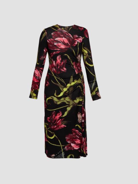 Erdem FLORAL PRINT PONTE JERSEY LONG SLEEVE MIDI DRESS